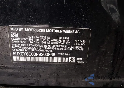 2023 BMW X6 xDrive40I z USA, uszkodzony, nr VIN 5UXCY6C00P9S03866